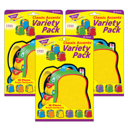 TREND ENTERPRISES Bright Backpacks Classic Accents® Variety Pack, 36 Per Pack, PK3 T10950